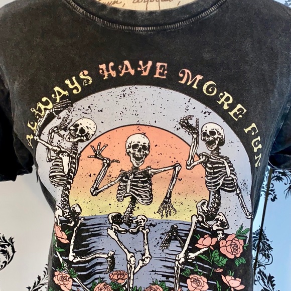 π NWT! Always Have More Fun Skeleton Crop Top T! - Picture 7 of 10